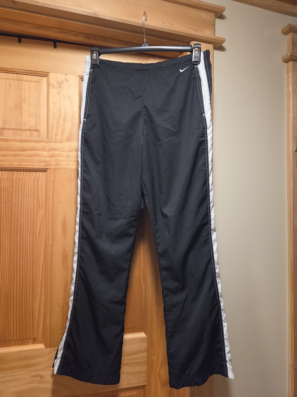 Vintage Nike Womens Black Track Pants with White Side Panels